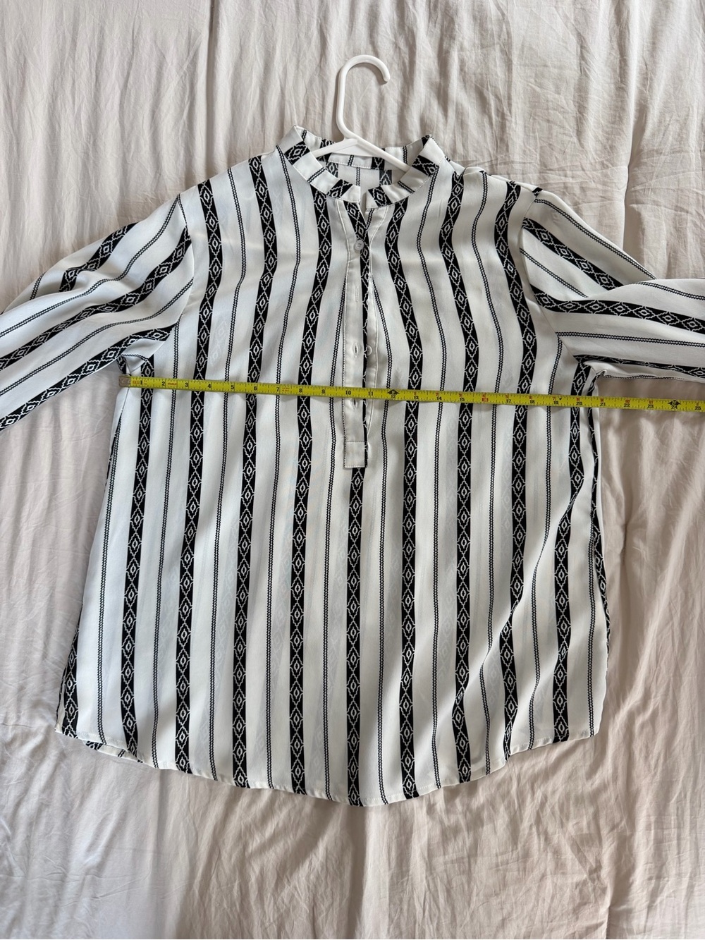 Black & White Stripe Mandarin Collar Men's Shirt